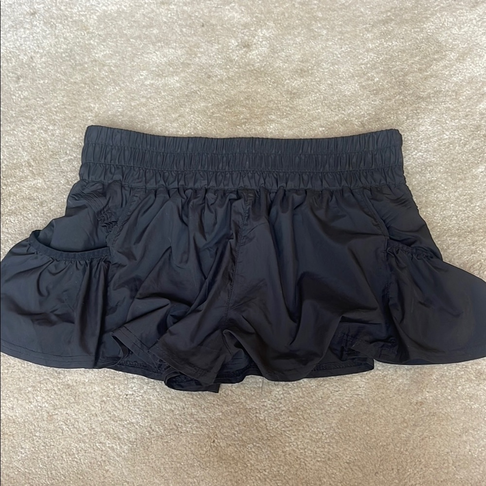 Black Ruffled Skort with Elastic Waistband
